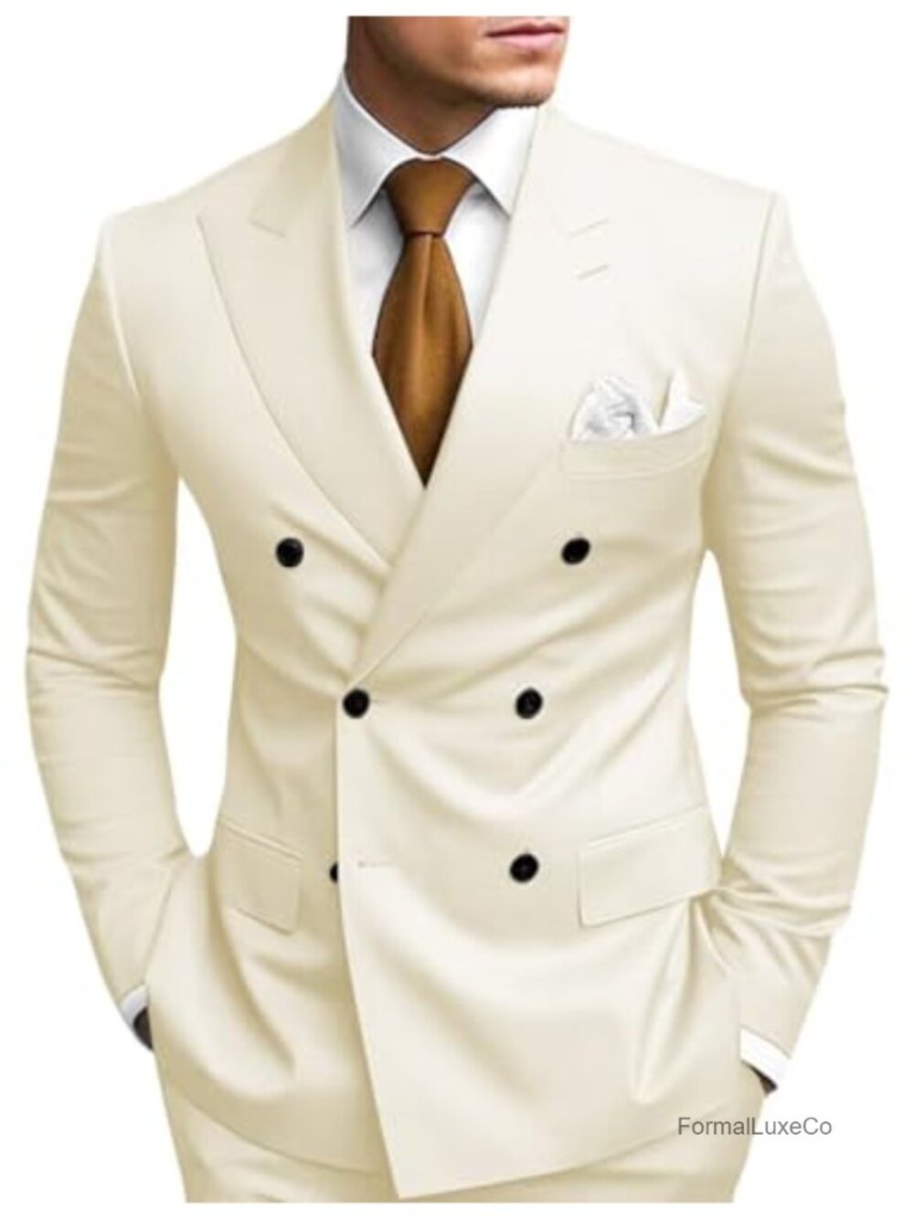 Men's 2 Piece Slim Fit Double Breasted Suit Set for Wedding Prom